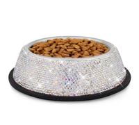 WOOFUU Sparkly Full Rhinestones Designed Stainless Steel Pet Dog Bowl - Stylish and Practical Diamond Food Water Dishes Bowls for Small Medium Large Dogs Cats Rabbits