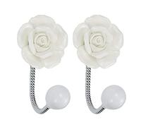 Woogim 2 PCS 3D Flower Ceramic Wall Coat Hook,Chrome Decorative Robe Hook, Scarf, Bag, Towel, Hat etc for Kitchen Bathroom Office(White Rose)