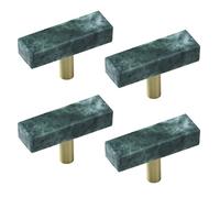 Woogim 4PCS Green 2" Square Single Hole Furniture Hardware Cabinet Knobs Green Marble Brass Drawer Knobs Handles for Kitchen Bathroom Bedroom