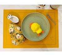 Wooh Home 4 sets of Placemats, Heat Insulation PU Leather Place Mats for Kitchen/Restaurant And Hotel, 43x30cm (Blue&Yellow)