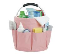 WOOHA 17L Cleaning Caddy with Handle, Foldable Cleaning Supply Organizer with 6 Pockets, Portable Shower Caddy, Storage Basket for Housekeeping, Car Detailing, Garden, Pink