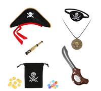 WooHand Pirate Costume Accessories Set for Adults, Black Hat Eye Patch, Black, Large