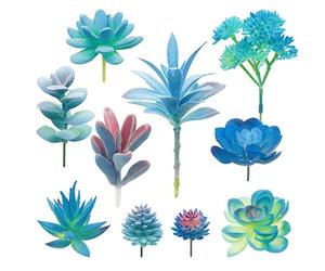 Woohome 10 PCS Artificial Succulent Plants, Blue Fake Succulent, Unpotted Faux Succulent Assortment in Flocked Blue in Different Type for Birthday Home Decor Indoor Wall Garden DIY