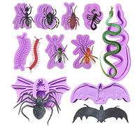 Woohome 10 PCS Fondant Silicone Molds Insects Bat Snake, Sugarcraft Cake Decorating Fondant Molds, Cupcake Topper for Craft Projects, Cake Decoration