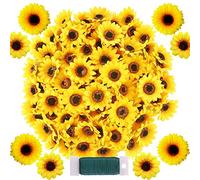 Woohome 120 PCS Artificial Sunflower Heads Faux Sunflower Heads in Yellow, 2.8'' and 3.5'' Sunflowers Silk Plastic Plants for Home Garden Wedding Party Decoration Wreath DIY Craft