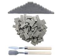 Woohome 150 PCS Mini Wall Bricks Gray Miniature Brick Figurine Fake Bricks with Scraper for Model Fairy Garden Landscaping Accessories, 1:16 Scale
