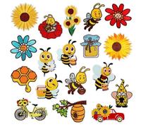 Woohome 18 PCS Patch Embroidered, Honeybee Iron on Applique Sew On Patches Sunflower Embroidered Appliques Sticker Patches for DIY Clothing Jeans Jackets Bags Iron-on Repair Kit