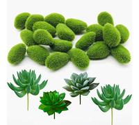 Woohome 24pcs Artificial Moss Rocks & Succulent Plants, Natural/Green Decorations for Floral Arrangements, Fairy Gardens and Crafting