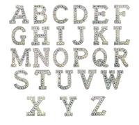 Woohome 26 PCS Iron On Patch Rhinestone A-Z White Pearl Patch Bling Letter Applique Rhinestone Pearl English Letter Sew On Patches Glitter Alphabet Applique for DIY Craft Supplies, AB Colors