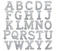Woohome 26 PCS Rhinestone Iron On Patch A-Z White Pearl Applique Bling Rhinestone Letter Patches English Letter Sew On Patches Glitter Alphabet Applique for DIY Craft Supplies, White