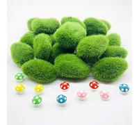 Woohome 30 PCS Artificial Moss Rocks Decorative Set, 2 Size Green Moss Balls and 10 PCS DIY Mushroom, Fake Moss Decor for Floral Arrangements, Fairy Gardens and Crafting