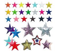 Woohome 31 PCS Assorted Star Iron on Patches Sew on Patches Embroidered Appliques for DIY Clothing Accessories