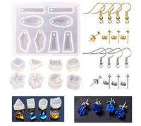 Woohome 36 PCS Stud Earring Mold Tool Included 9 PCS Silicone Resin Mould, 20 PCS Stud Earring and 8 PCS Ear Hook, Jewelry Casting Moulds Clear Tiny Ear for DIY Jewelry Craft Making