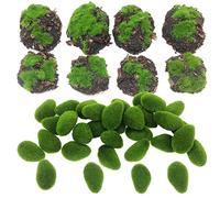 Woohome 38 PCS Faux Moss Stones Artificial Moss Rocks Decorative, 30 PCS Faux Green Moss Covered Stones und 8 PCS Sawdust Moss Decor for Fairy Gardens, Floral Arrangements, Crafting