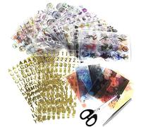Woohome 39 Pieces Resin Sticker Kit, 37 Pieces Holographic Magic Circles Transparent Decorating Stickers and Scissors Tweezers for UV Resin Crafts