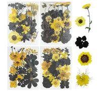 Woohome 4 Pack Dried Flowers for Resin Molds, 85 Pcs Real Natural Dried Pressed Flowers, Black and Yellow Natural Dried Pressed Leaves for Pressed Leaf Art Craft DIY Embellishment Decorations