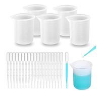 Woohome 5 PCS Silicone Resin Measuring Cups Tool Kit, 100 ml Measure Cups with Plastic Droppers for Epoxy Resin Mixing, Jewelry Making