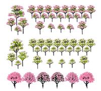 Woohome 50 PCS Miniature Trees Mixed Model Trees Pink Accessories Model Train Scenery Architecture Trees Fake Trees for Building Model, Model Scenery with No Bases for DIY Crafts