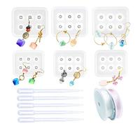 Woohome 6 PCS Diamond Beads Resin Molds with Hole, 5 PCS Droppers and 2 Roll String for Gemstone Cabochon Jewelry Casting