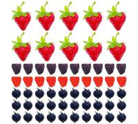 Woohome 60 PCS Fake Fruit Fake Blueberries Fake Strawberries Simulation Fake Strawberry for Party Decor Home Kitchen Photography Prop
