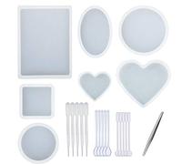 Woohome 7 PCS Jewelry Mould Silicone Clear Necklace Pendant Mold, 5 Style Transparent Silicone Molds Tools Set 1 PCS Tweezers and 15 PCS Plastic Making Tools for DIY Resin Casting Decoration