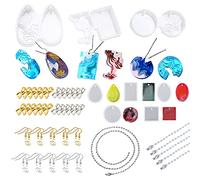 Woohome 8 PCS Island Silicone Mould Ocean Style Jewelry Resin Moulds Geometry Resin Casting Moulds with Pendant Buckle, Ear Hook, Chains for Pendants, Necklace, Jewelry Crafts Making