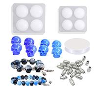 Woohome Beads Resin Moulds Set, 2 PCS Skull Resin Casting Mould Epoxy Resin Moulds with String, Bracelet Accessories for Bracelet, Gemstone Jewelry Casting