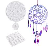 Woohome Dream Catcher Resin Molds, Dreamcatcher Silicone Molds for Epoxy Resin, Wall Hangings Feather Ornament Making Mould with Jump Rings, String for Home Decor DIY Gift