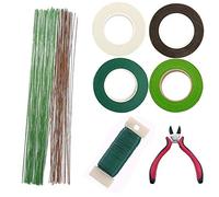 Woohome Floral Stem Arrangement Tools Kit with Wire Cutter Green Floral Tapes 26 Gauge Green and Dark Brown and White Floral Stem Wire and 22 Gauge Paddle Wire for Bouquet Stem Wrap Florist