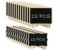 Woohome Mini Blackboard, 24 PCS Mini Chalkboard with Stand Wooden in Different Sizes for Message Board Signs, Wedding Table, Kids Craft Party