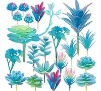 NA Woohome 20 PCS Artificial Succulent Plants, Blue Fake Succulent, Unpotted Faux Succulent Assortment in Flocked Blue in Different Type for Birthday Home Decor Indoor Wall Garden DIY