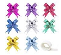 Woohome Pull Bows Ribbon with 1 Roll Glue Dots, Colored Pull Bows Gift Knot Ribbon, Great for Christmas, Wedding, Party, Valentine's Day Decoration and Birthday Gift Wrapping (80 PCS)