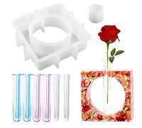 Woohome Resin Mold for Planter Terrarium Resin Mould for Plant Propagation Station, Square Vase Silicone Molds for Resin Casting with 6 PCS Test Tubes for Hydroponic Plants, Home Office Decor