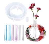 Woohome Resin Mould for Plant Propagation Station, Round Vase Mould Vase Silicone Moulds for Resin Casting with 6 PCS Acrylic Test Tubes for Hydroponic Plants, Home Office Decor