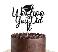 Woohoo You Did It Cake Topper, Congrats Grad Party Decor,Senior High School College Graduation Party Decorations Black Glitter