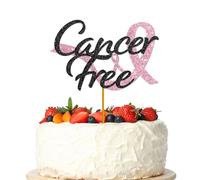 WooHooMoMo Cancer Free Cake Topper, Black Pink Glitter, Beat Cancer Theme Party Cake Decorations, Celebration Cancer Survivor Party Cake Decoration Supplies