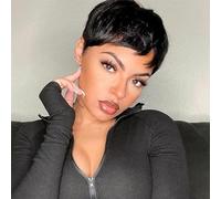 woojfcang Short Black Wigs with Bangs,Natural Pixie Cut Wig Glueless Headband Wig Synthetic Straight Hair Wig for Black Women Ladies,Daily Fancy Dress Accessories Costume Cosplay Halloween Party Use