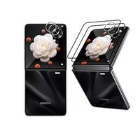 Wookfiss Screen Protector for Honor Magic V Flip for Tempered Glass, Pack of 2 3D Tempered Glass Screen Protector + 2 Camera Protection, 9H Hardness HD Anti-Bubble Screen Protector Compatible with