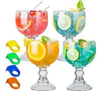 wookgreat Schooner Beer Glasses 21.5 Oz Set of 4, Extra Large Margarita Glass With 4 Color Clips, Shrimp Cocktail Goblet, Large Stemmed Glasses With Thick Bottom, Crystal Clear Bar Glassware