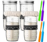 wookgreat Sourdough Starter Jar, 24 Oz Sourdough Starter Container, 4 Set Sourdough Starter Kit with Date Marked Feeding Band, Thermometer, Cloth Cover & Lid, Reusable Sourdough Bread Baking Supplies