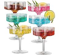 wookgreat Vintage Art Deco Coupe Glasses, 6.7 oz Flower Shaped Martini Glasses, Set of 6 Ribbed Coupe Cocktail Glasses, Elegant Hand Blown Manhattan Goblet for Bar, Cosmopolitan, Gimlet, Pisco Sour