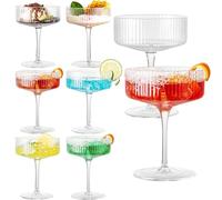 wookgreat Vintage Art Deco Coupe Glasses, Set of 6 Ribbed Coupe Cocktail Glasses, 10 oz Classic Martini Glasses, Elegant Hand Blown Manhattan Goblet for Bar, Martini, Cosmopolitan, Gimlet, Pisco Sour