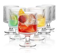 wookgreat Vintage Wine Glasses Set of 6, 8 oz Origami Style Glass Water Goblets, Unique Embossed Pattern Stemmed Cocktail Glasses, Classic Goblet Party Glasses, Wine Glasses Goblets for Daily Use