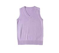 WOOKIT Women Girls Boys Sleeveless Jumpers, Unisex V-Neck Cotton Knitted Sweater Vests, 12 Colors Vintage Sweater Pullover for Autumn Spring Winter-Purple-XS