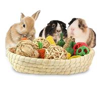 Wookiwuki Rabbit Toys 13Pcs, Natural Hay Hamster Chew Toys for Teeth, Handmade Apple Wood Sticks Guinea Pig Bunny Toys