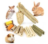 Wookiwuki Rabbit Toys 33Pcs, Natural Hay Hamster Chew Toys for Teeth, Handmade Dried Sweet Teething Grass Sticks Watercress Carrot for Chinchillas Bunny Guinea Pig Toys