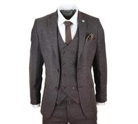 Wool 3 Piece Suit Double Breasted Tweed Peaky Blinders 1920 Infinity Leather Brown 38R