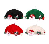 Wool Beret Hat - Christmas Wool Beret With Bow | Cute Christmas Berets, Classic Solid Color Outdoor Vintage Artist Hats Autumn Winter Soft Kids Soft And Warm Hat For Girls And Women