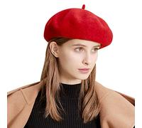 Wool Beret Hat for Women Teens Winter Warm French Beanies Beret Cap Hats Fashion Solid Color Baker Boy Newsboy Hat Classic Soft Warm Hat Lady Adults Red