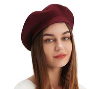 Wool Beret Hat French Beret Cap Winter Artist Painter Hat Solid Color for Women, Wine Red, One Size